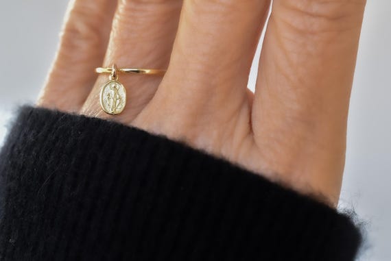 Virgin Mary  ring  - dangle ring  - religious ring - tiny dangle  - catholic jewelry -