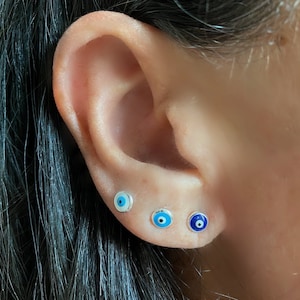 Evil eye stud earrings - tiny evil eye - protection -eye  post earrings - blue eye - white eye - turquoise eye