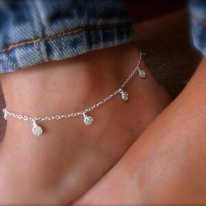 CZ tiny multi charms anklet sterling silver - cz coin charms - solid sterling silver  925 - cz anklet bracelet - multi cz charms