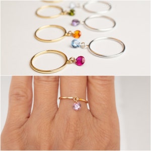 birthstone diamond dangle ring - diamond shape zircon - CZ birthstone - personalized  ring  -  bridesmaid jewelry -