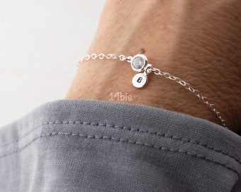 CZ Initial Bracelet Sterling Silver Gold Rose Personalized Charm Jewelry Gift Woman Customized