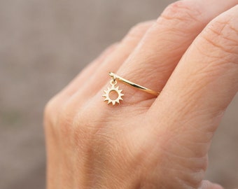 Sunshine dangle ring   - tiny sunshine - mini sun ring  - my sunshine - Christmas gift