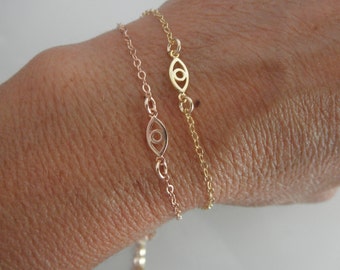 Tiny evil eye bracelet - lucky bracelet - protection jewelry - gold evil eye - rose gold evil eye