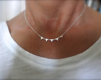 silver triangle necklace - mini triangle -  925 solid sterling silver  - multi silver triangle necklace  - teeny tiny triangle - dainty