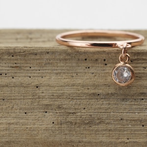 Zirconia dangle ring   - tiny cz  dangle ring - solitaire - silver - gold - rose gold - Christmas