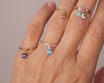 Bague pendante mauvais œil - amulette de protection - petit mauvais œil - bleu mauvais œil - rouge - turquoise - argent - or - or rose