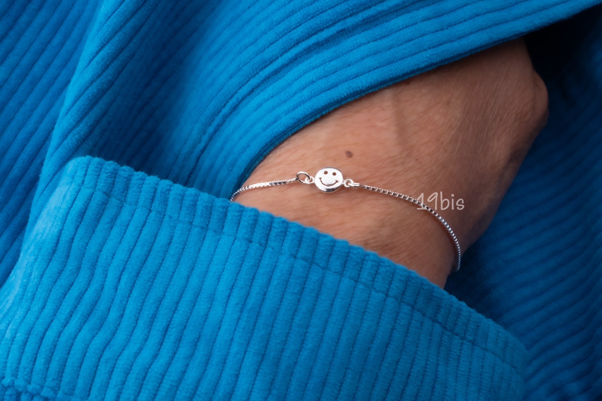 Happy Face Bracelet -adjustable - Sterling Silver - Smiley