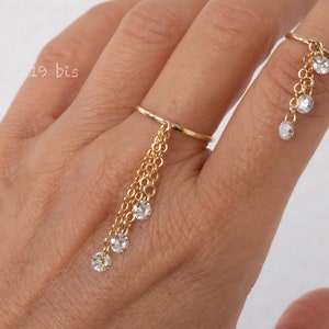 Zirconia tassel dangle ring   - statement cz chain ring -  gold zircon dangles ring