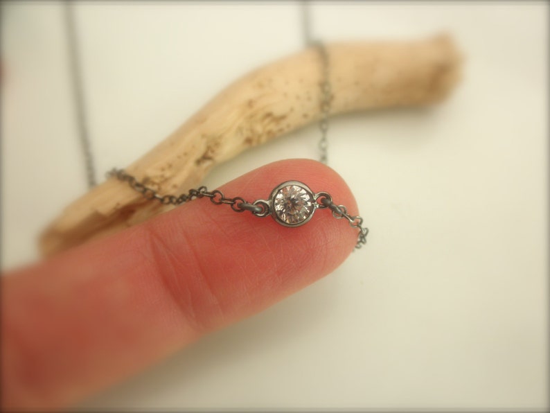 Solitaire CZ oxidized choker sterling silver