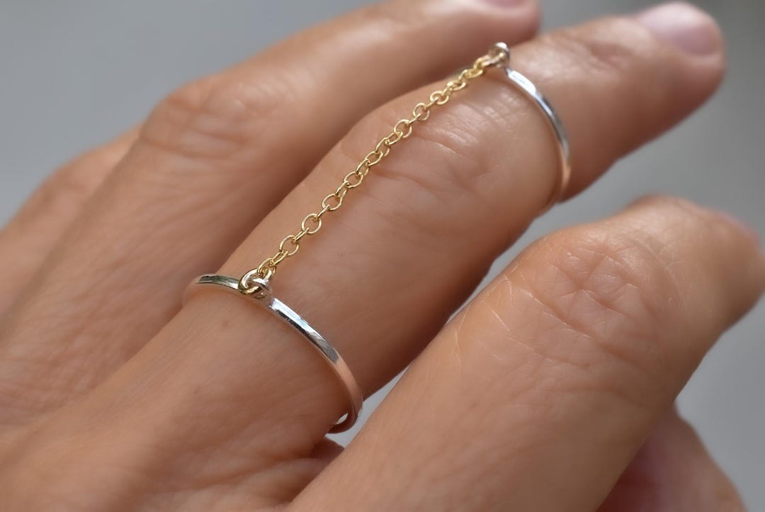 Two Tone Double Ring Chain Linked - Modern Statement Jewelry - Etsy