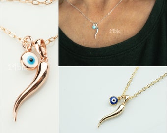 Horn eye necklace - Italian horn - Italian horn necklace - protection necklace - talisman - evil eye jewelry - Christmas