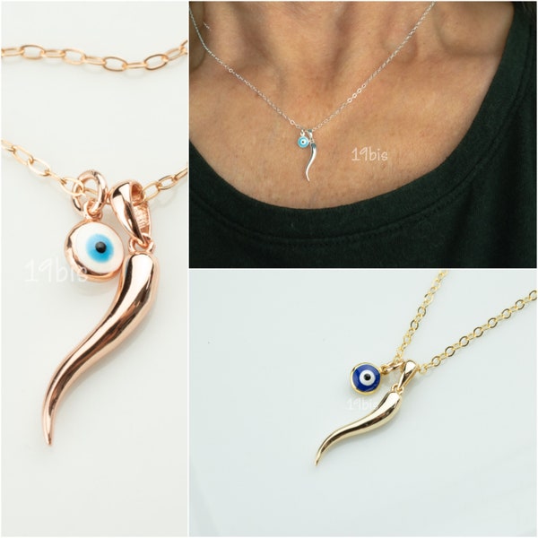 Horn eye necklace - Italian horn - Italian horn necklace - protection necklace - talisman - evil eye jewelry - Christmas