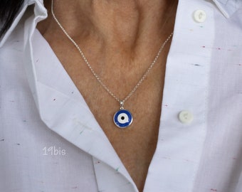 Large blue evil eye  necklace - protection necklace - silver eye necklace - gold eye necklace - big blue eye pendant