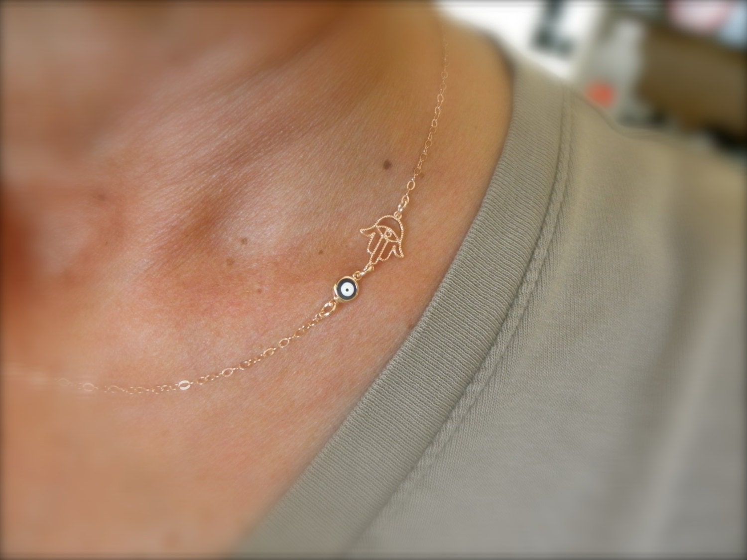 rose gold hamsa necklace - hamsa and evil eye necklace - rose gold bl…