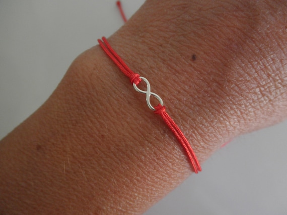 Tiny infinity friendship bracelet mini infinity sterling silver adjustable infinity bracelet red cord infinity bracelet