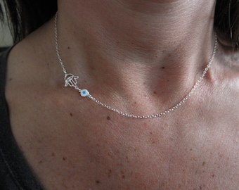 Silver hamsa hand and evil eye necklace - 925 solid sterling silver - hand of Fatima jewelry - protection jewelry - Christmas