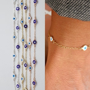 evil eye anklet  - multi evil eye ankle bracelet - protection eye anklet - blue evil eye - white evil eye - tiny evil eye -