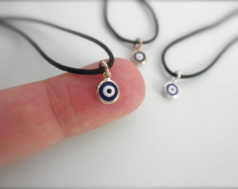 Blue evil eye cord choker - sterling silver evil eye choker - gold vermeil evil eye choker - cz evil eye protection charm -