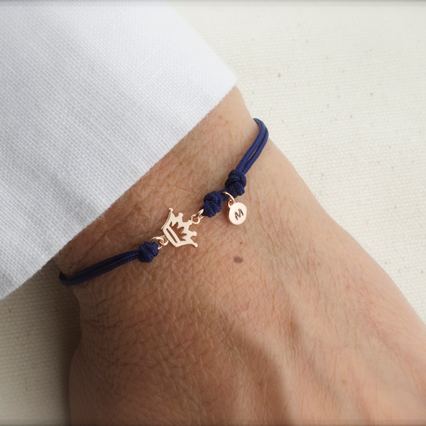 Crown bracelet with initial - adjustable crown bracelet -personalized - customized - tiny crown bracelet - mini crown bracelet