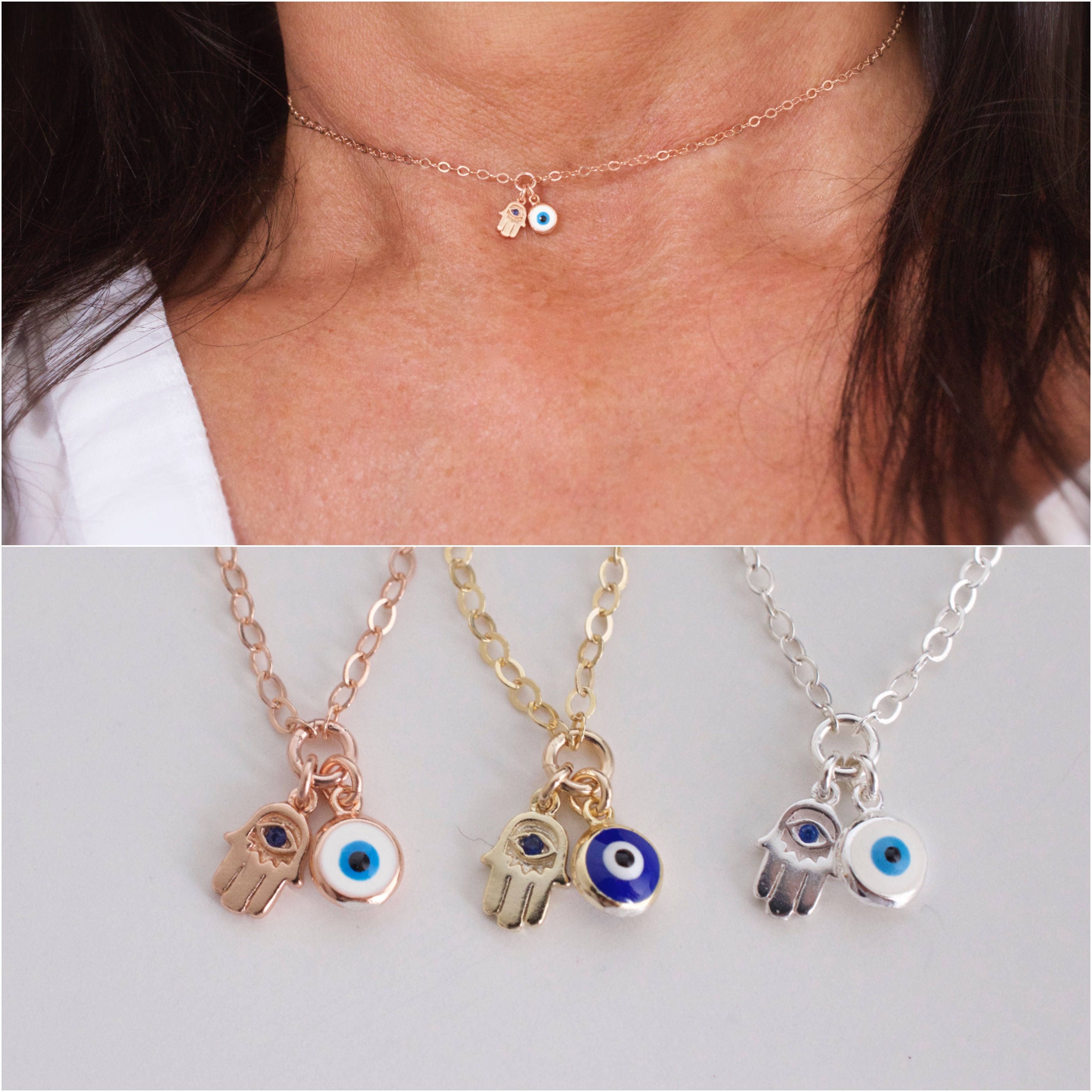 Hamsa evil eye necklace mini hamsa and evil eye Etsy