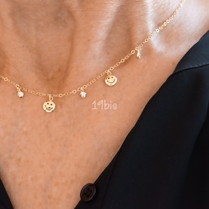 Happy face  necklace  - emoji  jewelry - smiley face pendant - smiley cz dangles -