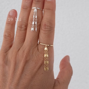Sterling Silver Tassel Ring - 14K Gold Filled Dangle Chain Ring