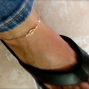 Tiny evil eye ankle bracelet  - eye anklet - protection anklet - mini eye anklet - gold evil eye anklet - silver eye  - rose gold anklet -
