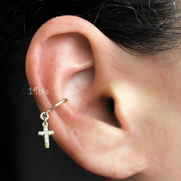 CZ cross ear cuff - cz cross cuff earrings - no piercing - dangle ear cuff - dangle czcross - wrap earrings