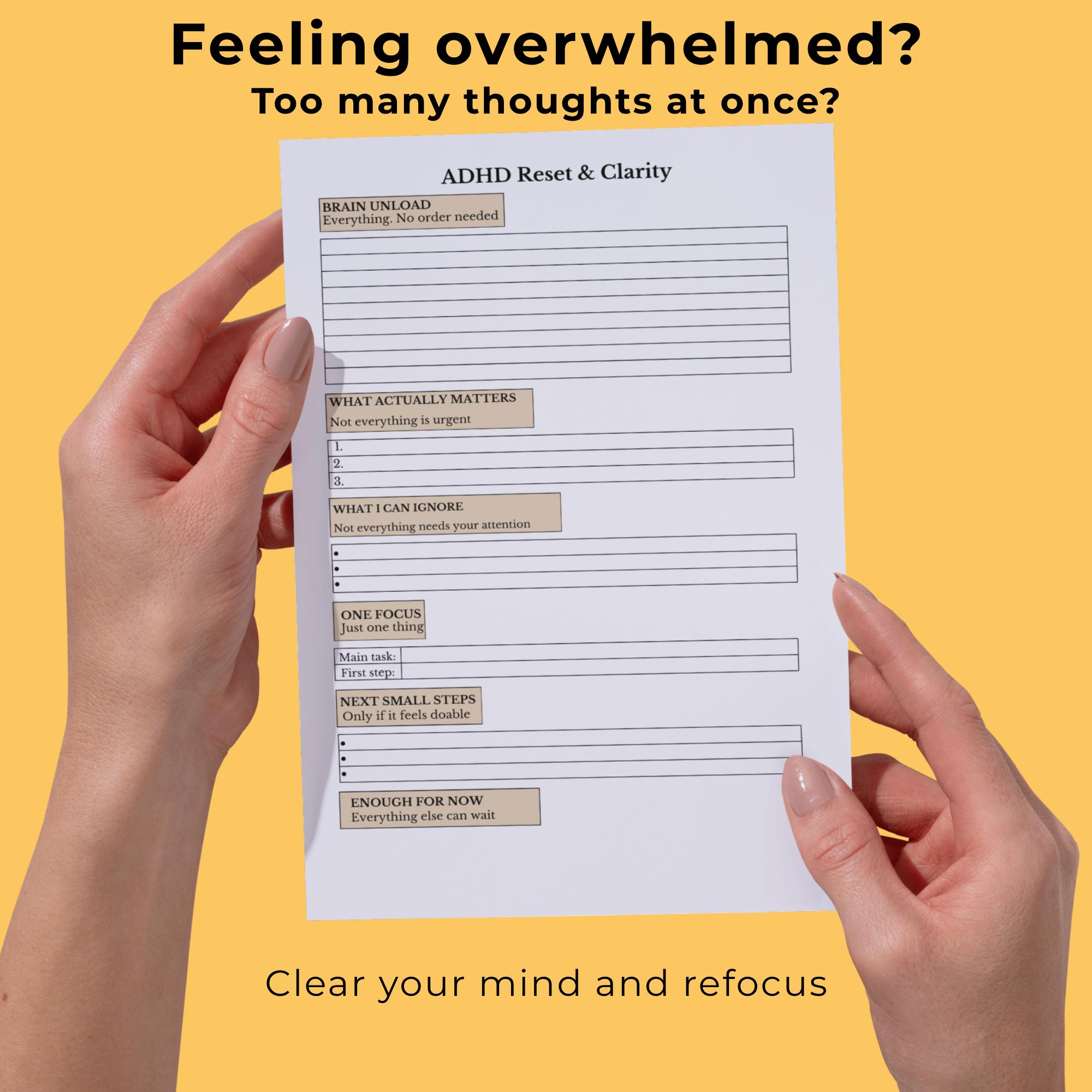 ADHD Planner Printable, Mental Reset Planner, Overthinking Help, Focus ...