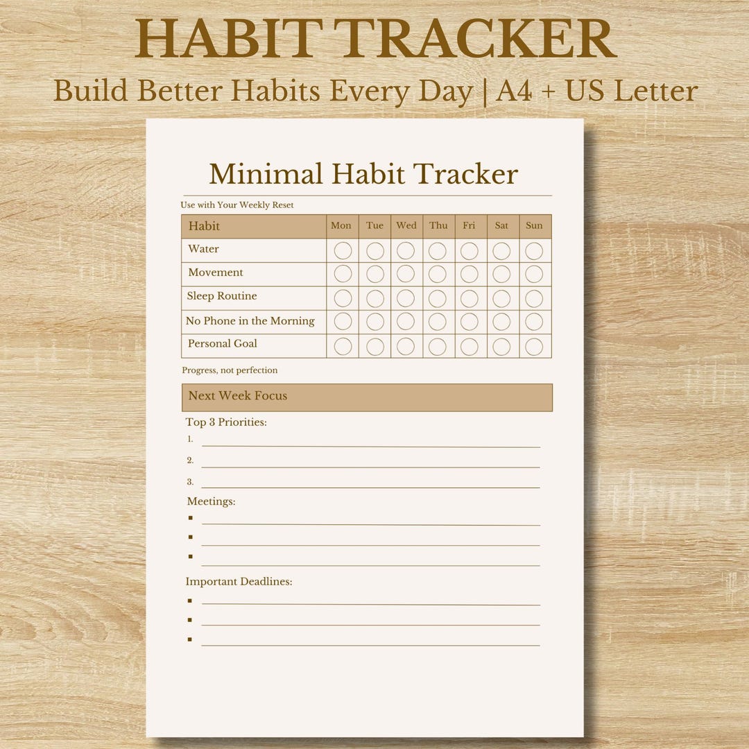 Weekly Habit Tracker Printable | Minimal Productivity Planner (digital ...