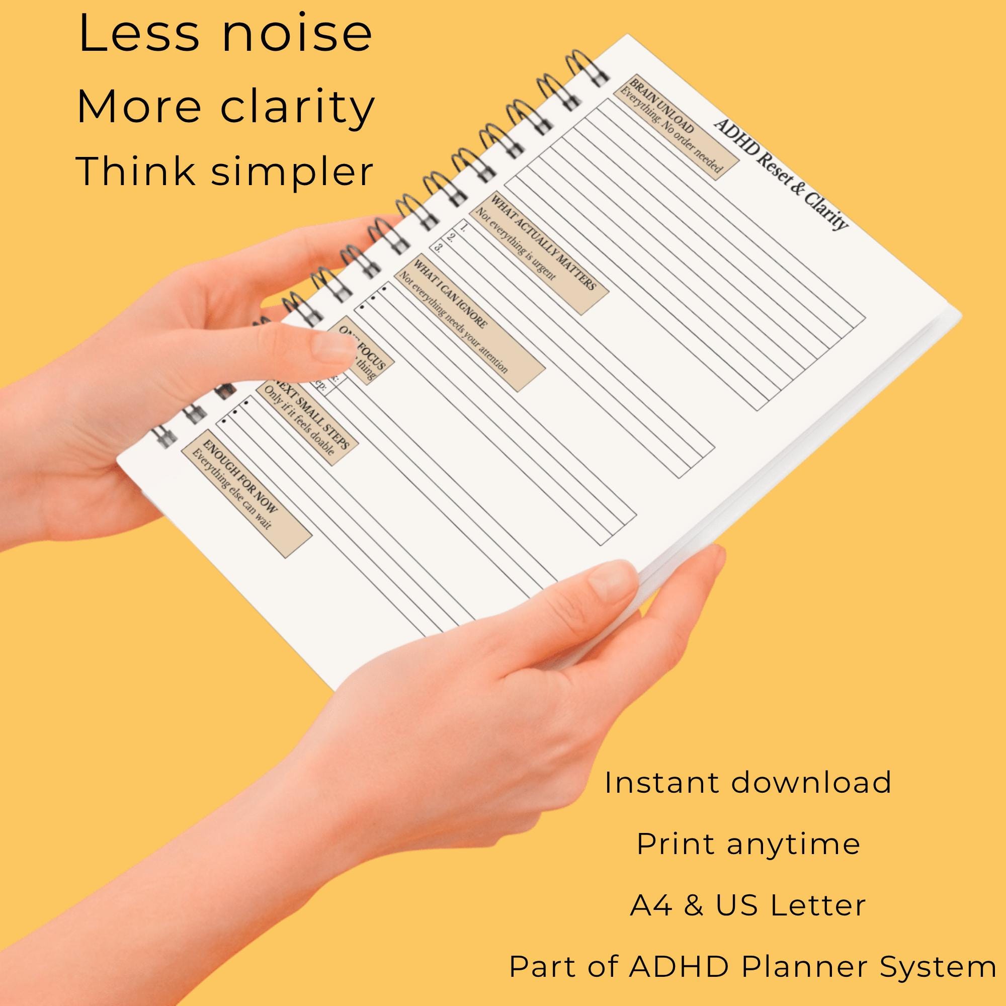 ADHD Planner Printable, Mental Reset Planner, Overthinking Help, Focus ...
