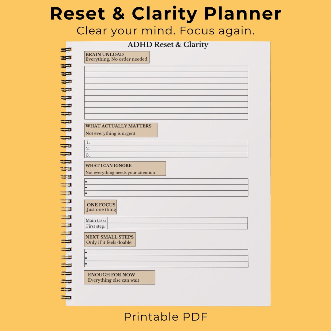 ADHD Planner Printable, Mental Reset Planner, Overthinking Help, Focus ...