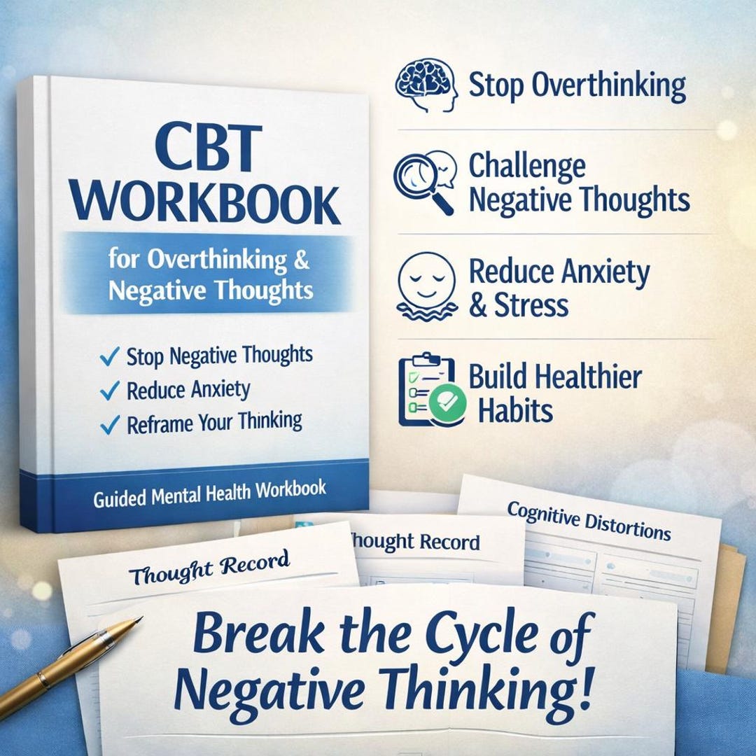 CBT Workbook for Overthinking, Anxiety, Negative Thoughts (printable ...