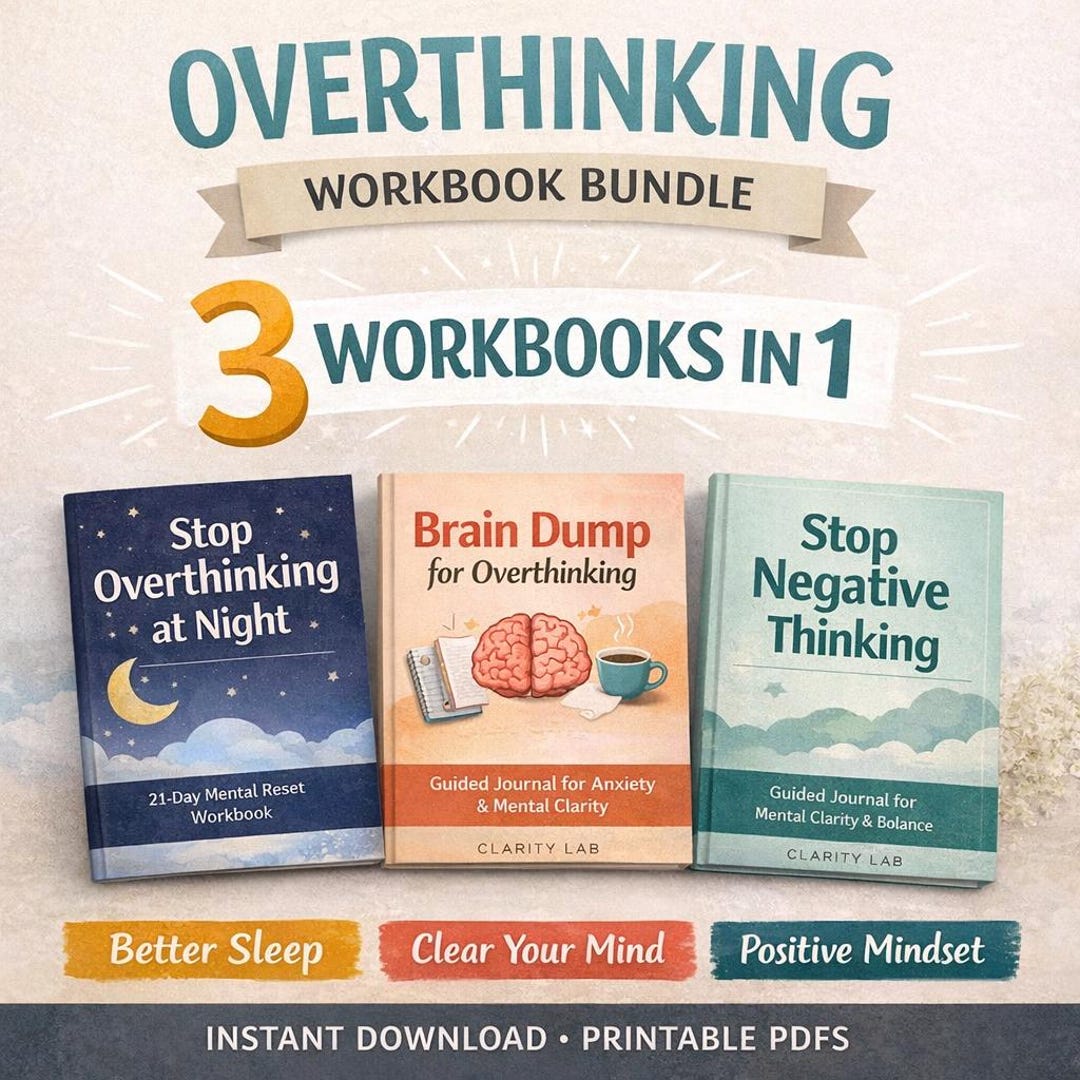 Overthinking Workbook Bundle, Anxiety, Negative Thoughts, CBT Journal ...