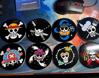 One Piece  Ceramic Coasters | Anime Inspired Skull Flag Decor (4" Round)