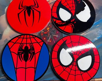 Web Slinger Inspired Ceramic Coaster Set | Comic Style Drink Coasters (4" Round)