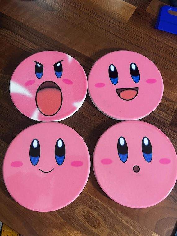 Kirby Character Ceramic Coasters | Gaming Desk Decor, Kawaii Drinkware