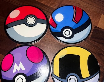 Pkmn Monster Catcher inspiriertes Keramik-Untersetzer-Set | Spielzimmer Getränke Untersetzer | Retro Anime Dekor