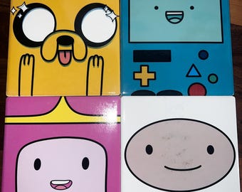 Adventure Time Cartoon Adventure Inspired Ceramic Coaster Set | Colorful Fantasy Drink Coasters | Cute Desk Decor