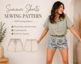 Summer Shorts Sewing Pattern PDF, Elastic Waist Women’s Shorts Pattern, Lounge Shorts Instant Download