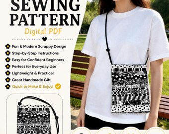 Scrappy Strips Bag Sewing Pattern PDF, Mini Crossbody Purse Pattern, Raw Edge Scrap Fabric Bag, DIY Small Bag Tutorial