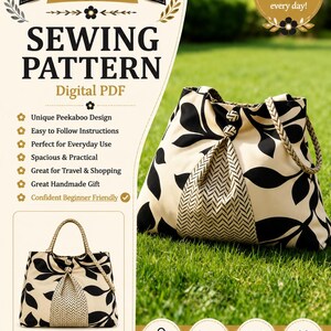 Peekaboo Chevron Tasche Schnittmuster PDF, plissierte Schultertasche Muster, Gefütterte Stoff Tasche Anleitung, DIY Patchwork Handtasche
