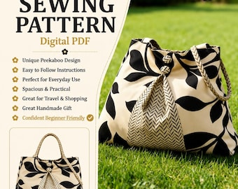 Peekaboo Chevron Tote Sewing Pattern PDF, Pleated Shoulder Bag Pattern, Lined Fabric Tote Tutorial, DIY Patchwork Handbag