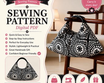 Sew Simple Purse Sewing Pattern PDF, Beginner Lined Fabric Clutch Bag, Gathered Top Handbag Tutorial, DIY Purse Pattern
