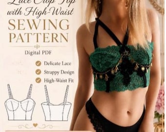 Lace Crop Top Sewing Pattern PDF, Halter Bralette Pattern, Festival Summer Top, DIY Women Clothing Instant Download