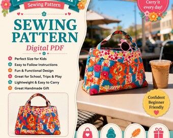 Kid’s Carryall Sewing Pattern PDF, Quilted Patchwork Kids Tote Bag, Half Square Triangle Bag Tutorial, DIY Fabric Tote