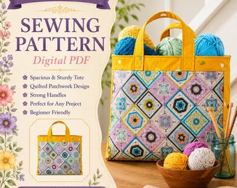 Tenez n'importe quoi sac fourre-tout patron de couture PDF, motif fourre-tout matelassé du marché, sac à provisions en tissu réutilisable, modèle de sac bricolage, téléchargement immédiat