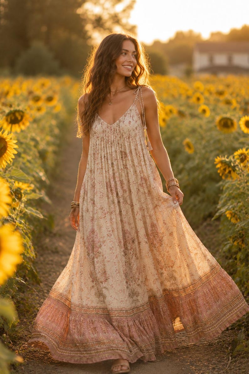 Boho Dress Code Blush Bloom Bohemian Maxi Dress Sewing Pattern PDF, Cottagecore Flowy ...
