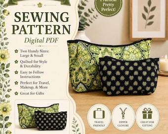 Take Along Duo Sewing Pattern PDF, Quilted Tote Bag & Zipper Pouch Pattern, Travel Bag Tutorial, DIY Purse Set