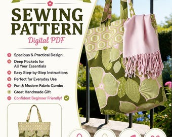 Hold Everything Bag Sewing Pattern PDF, Large Lined Tote Bag Pattern, Exterior Pocket Shopper, DIY Market Tote Tutorial